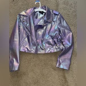 Faux purple leather Jacket. Size medium, forever 21 . Barley worn